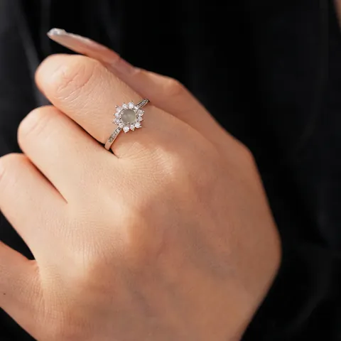 Anello Regolabile Girasole Rame Con Zircone Pietra Verde Chiaro Fiore Vintage Gioielli Da Dito Per Donne Elegante