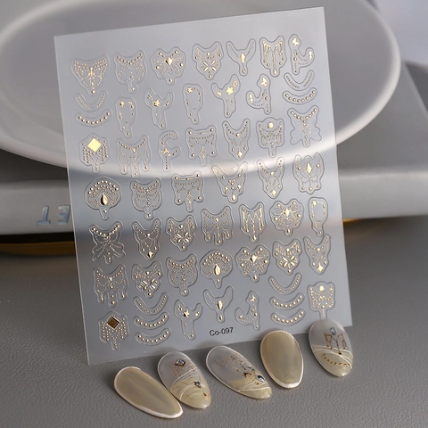 5D Geprägte Nagelsticker Gold Minimalistische Geometrische Linien Sternenklare Böhmische Wasserdichte Selbstklebende DIY