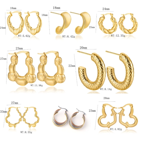 Roestvrijstalen Oorbellen Geometrische C-Vorm Gedraaide Slangenhuid Textuur Verguld Minimalistische Ring Knop Sieraden Voor Dames