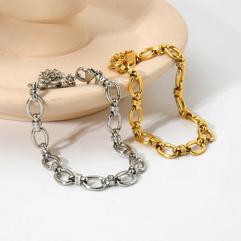 Bracciale A Catena Con Maglie Ovali Acciaio Inossidabile Lucidato Geometrico Regolabile Gioielli Minimalisti