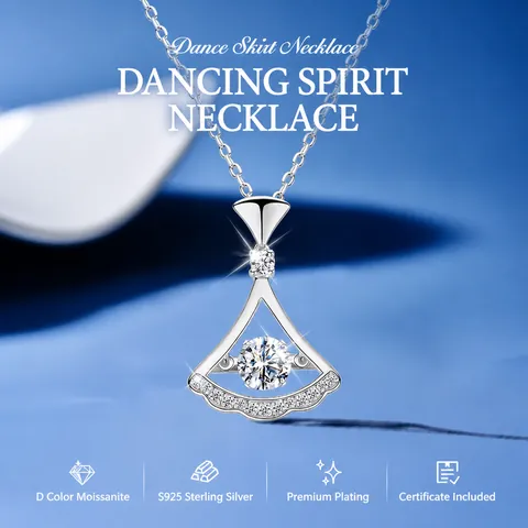 Moissanit Halskette 925 Sterlingsilber Tanzender Stein Rock Fächer Anhänger Funkelnder Schmuck Damen Geschenk