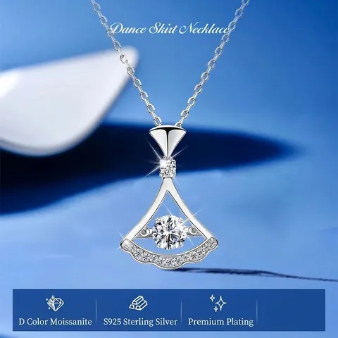 Collana In Moissanite Argento Sterling 925 Ciondolo Gonna Ventaglio Pietra Danzante Gioielli Scintillanti Regalo