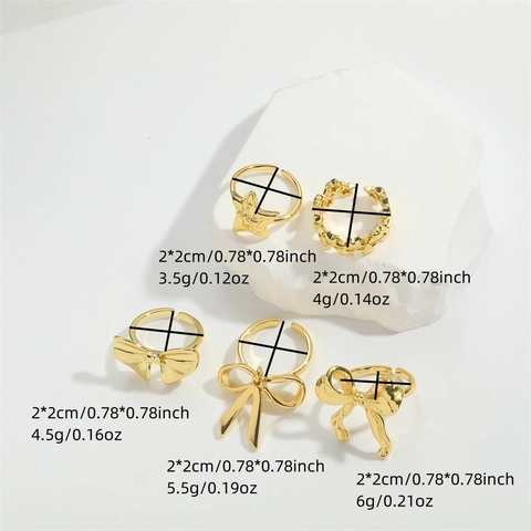 Minimalist Copper Bowknot Open Ring For Women Adjustable Star Pattern Finger Ring Fashion Western Jewelry Accessory Gift