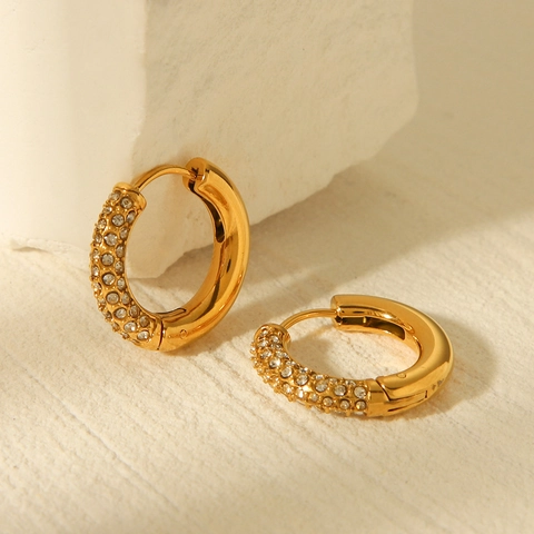 Pendientes De Aro De Acero Inoxidable Bañados En Oro De 18K Para Mujer Con Circonitas Blancas Joyería Elegante