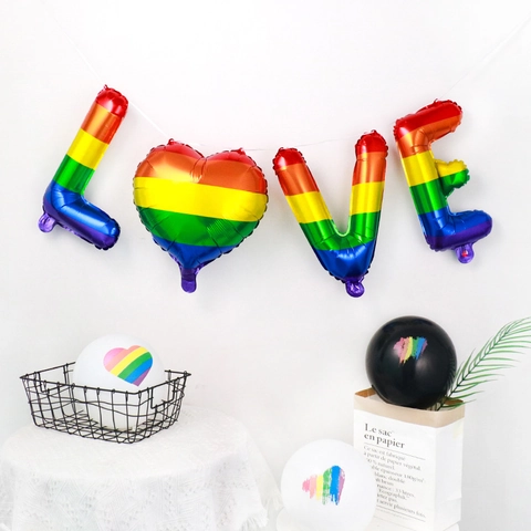 Rainbow Heart Balloons Colorful Striped Love Letter Foil And Latex Balloons For Wedding Birthday Party Decorations