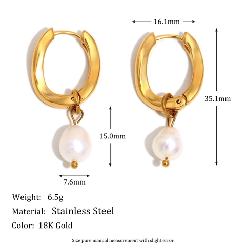 Artificial Baroque Pearl Drop Earrings Stainless Steel 18K Gold Plated U Shaped Hoop Leverback Elegant Jewelry For Women Accessory