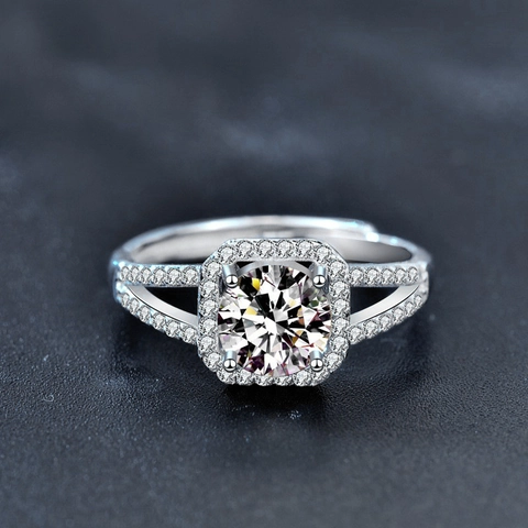 Moissanit Ring 925 Sterling Silber Quadratisches Halo Verstellbarer Verlobungsring Für Frauen Elegant