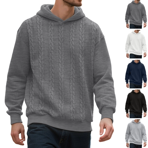 Sudadera Con Capucha Hombre Punto De Torsión Jacquard Pullover Manga Larga Moda Urbana Casual