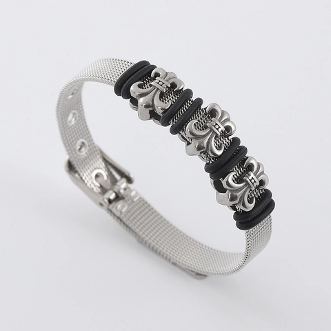 Pulsera De Malla De Acero Inoxidable Fleur-De-Lis Estilo Correa De Reloj Ajustable Joyería Punk Gótica Para Hombres Mujeres