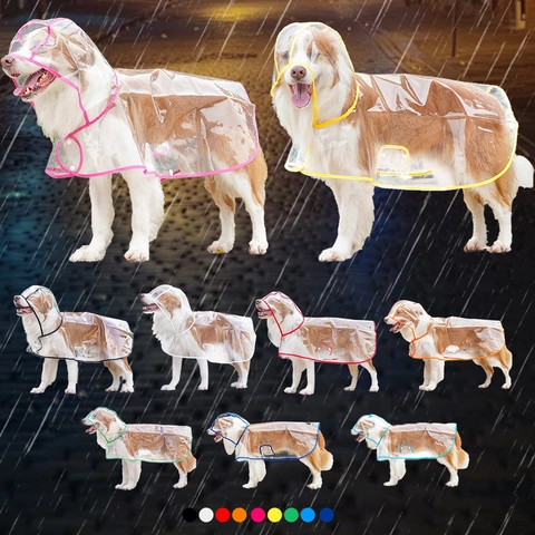 Impermeabile Cane Trasparente Idrorepellente EVA Con Cappuccio Poncho Pioggia Per Animali Bordi Colorati Per Cani Grandi