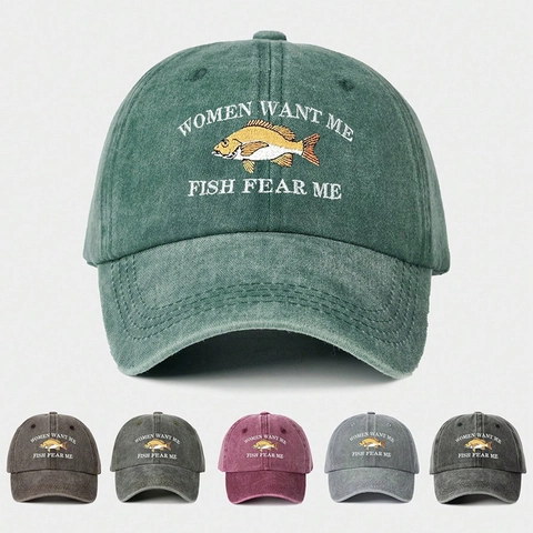 Baseball Cap Gewaschene Baumwolle Vintage Bestickt Women Want Me Fish Fear Me Angeln Dad Hat Unisex Verstellbar