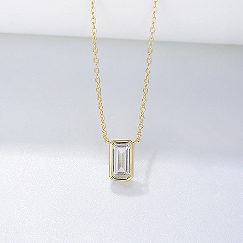 Geometric Rectangular Zircon Pendant Necklace 925 Sterling Silver Minimalist Elegant Luxury Jewelry For Women