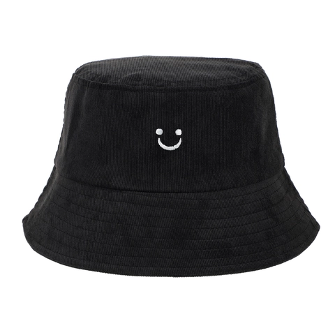 Corduroy Fischerhut Damen Herren Smile Face Bestickt Warm Verdickt Faltbar Outdoor Casual Sonnenschutz Fisherman Hat