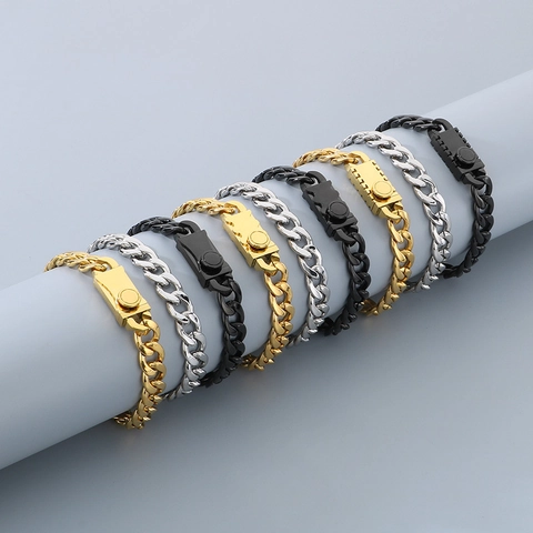 Mens Hip Hop Cuban Link Necklace And Bracelet Jewelry Stainless Steel Polished Punk Style Accessories For Male