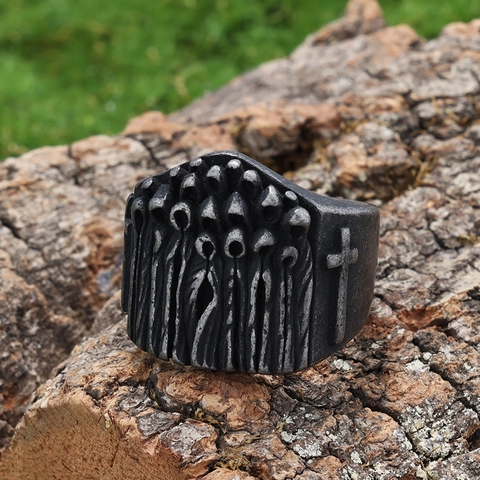 Anello Punk Gotico Vintage Uomo Acciaio Inossidabile 316L Figura Cappuccio Rilievo Croce Stile Scuro Gioielli
