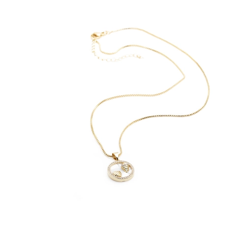 Collar Con Colgante De Cobre Circón Madreperla Concha Marco Redondo Dorado Cadena De Caja Joyería Estilo Océano