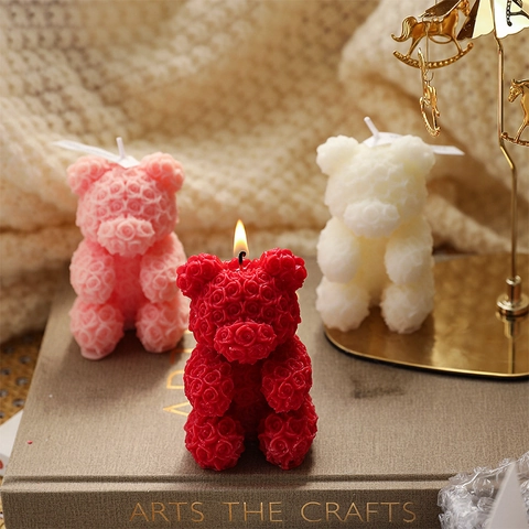 Rose Bear Scented Candle Soy Wax Handmade Teddy Bear Shaped Aromatherapy Fragrance Home Decor Holiday Birthday Gift