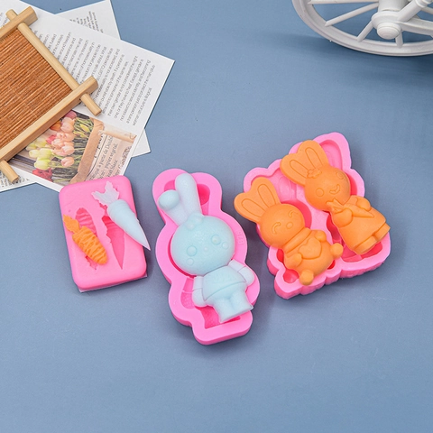 Easter Bunny Carrot Silicone Molds For Fondant Chocolate Cake Baking DIY Tools Cartoon Style Pink