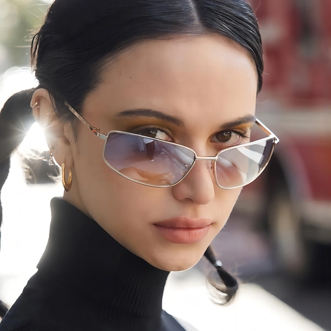 Retro Rechteckige Sonnenbrille UV400 Schutz Metall Schmaler Rahmen Trendige Y2K Sonnenbrille Outdoor Mode Für Damen Herren