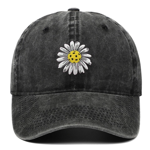 Daisy Embroidery Baseball Cap Vintage Washed Cotton Adjustable Distressed Sports Sun Hat
