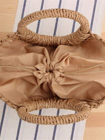 Sac Bandoulière Tissé En Corde De Papier Femmes Creux Demi-Lune Été Plage Vacances Sac À Main Avec Poignée Ronde Et Doublure
