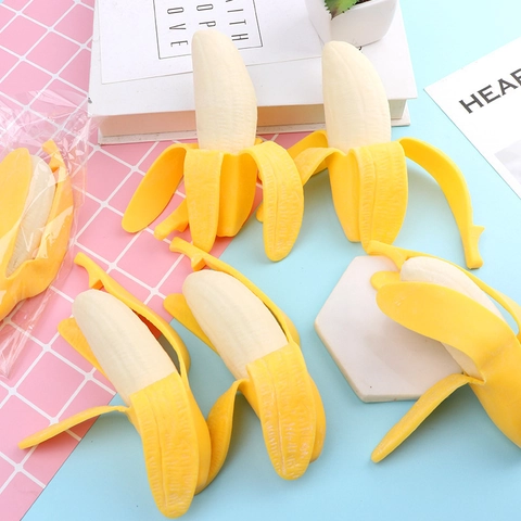 Simulation Peeled Banana Squeeze Toy Slow Rebound TPR Stress Relief Fruit Sensory Novelty For Kids And Adults