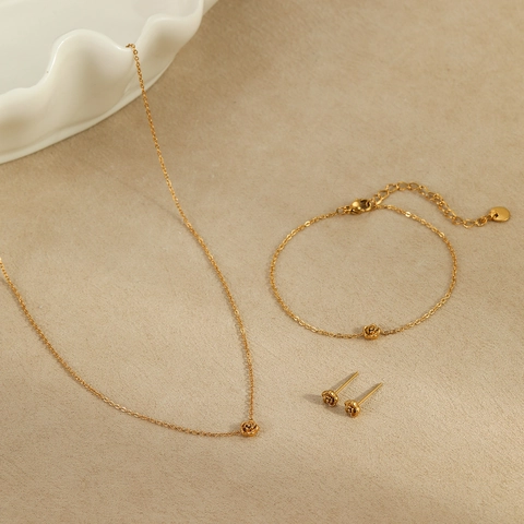 Collar Pulsera Y Pendientes De Rosa Joyería De Acero Inoxidable Chapado En Oro De 18K Minimalista Elegante Para Mujer