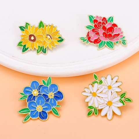 Broche De Esmalte Floral Pin Aleación Girasol Margarita Peonía Flor Insignia Para Decoración De Ropa Mochila Sombrero