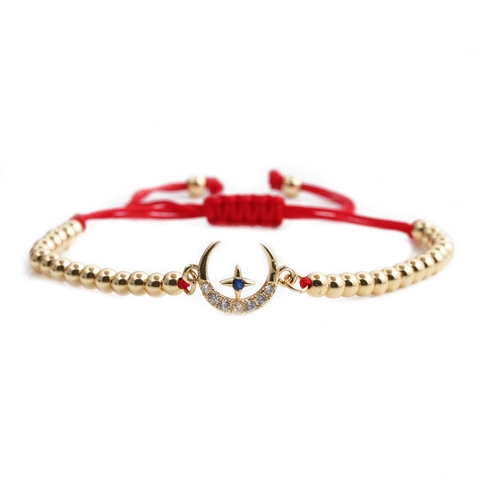 Bracciale Boho Luna Stella Croce In Rame Con Intarsio Di Zircone Corda Intrecciata Regolabile Catena Box Regalo Gioielli Donna