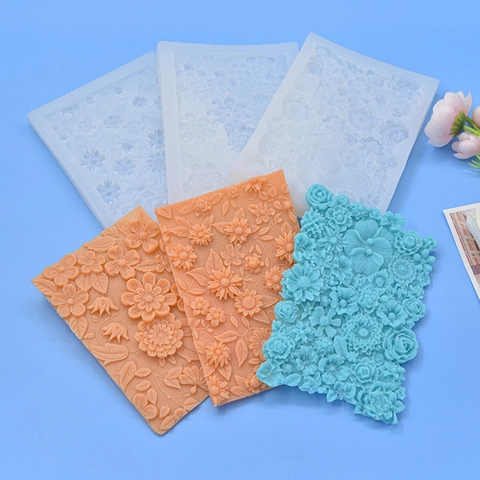 Stampo In Silicone Rilievo Bouquet Fiori Per Cottura Fondente Cioccolato DIY Rosa Margherita Forma Rettangolare
