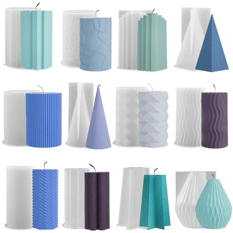 Silicone Candle Mold For DIY Aromatherapy Candle Making Geometric Stripe Cylinder Faceted Resin Gypsum Crafts