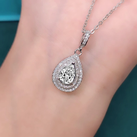 Collier Pendentif Goutte D'eau Coupe Poire Cuivre Halo Superposé Zirconia Scintillant Bijoux De Mode Élégants Pour Femmes