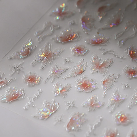3D Relief Butterfly Nail Art Stickers Holographic Laser Thin Flexible Self Adhesive Decals For DIY Manicure Decoration