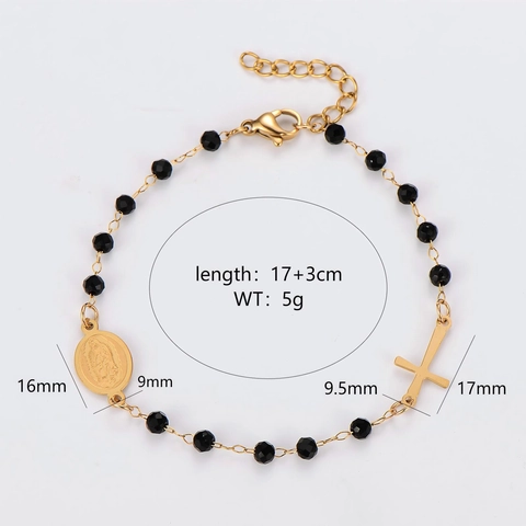 Rosary Beaded Bracelet 304 Stainless Steel Cross Virgin Mary Medal Charm Vintage Religious Jewelry For Men Women
