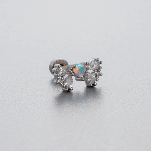 Titanium Stainless Steel Butterfly Cross Bow Cartilage Stud Earrings Zircon AB Rainbow Screw Back Piercing Women