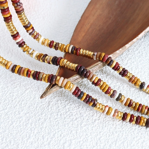 Natuursteen Kralen Ketting En Armband Voor Dames Handgemaakt Kleurrijk Boho Stijl Titanium Staal Vintage Sieraden