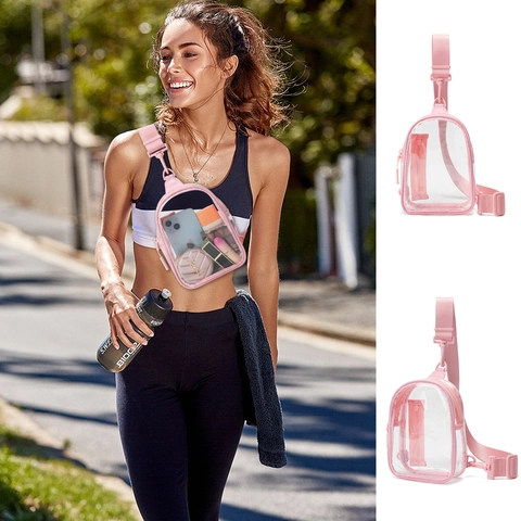 Riñonera De PVC Transparente Bolso De Pecho Impermeable Aprobado Por El Estadio Riñonera Ajustable Para Mujeres Hombres Deportes Al Aire Libre