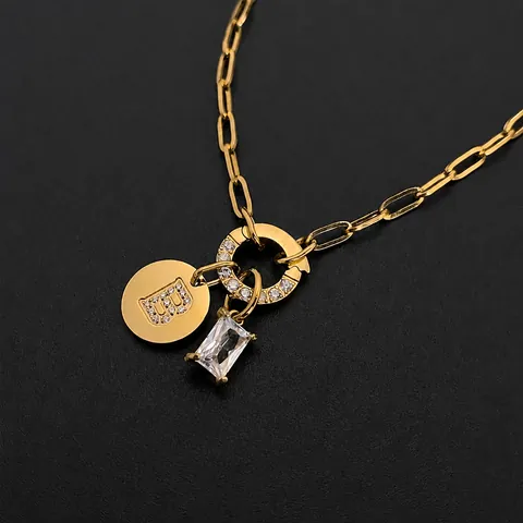 Roestvrij Stalen Initiaal Letter Hanger Ketting Voor Vrouwen 14K Verguld Strass Gepersonaliseerde Paperclip Ketting Minimalistische Sieraden