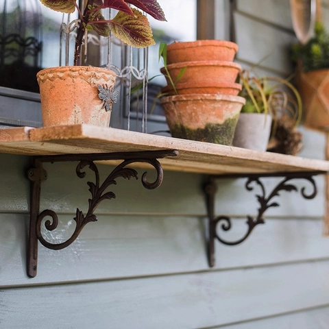 Decorative Shelf Brackets Cast Iron Wall Mounted European Retro Scrollwork Fleur De Lis Pattern Home Garden Decor Support