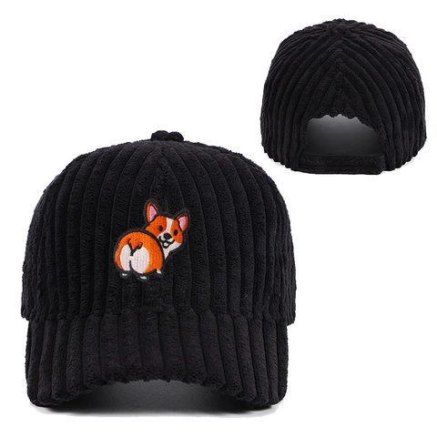 Corduroy Baseball Kappe Mit Corgi Hund Stickerei Dicke Warme Vintage Outdoor Freizeit Verstellbare Sonnenhut