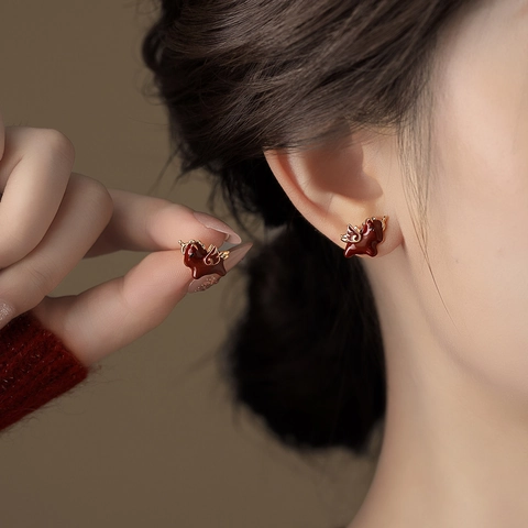 Orecchini A Lobo Pegasus Con Perno In Argento Smalto Rosso Lega Vintage Cavallo Alato Gioielli Per Donna