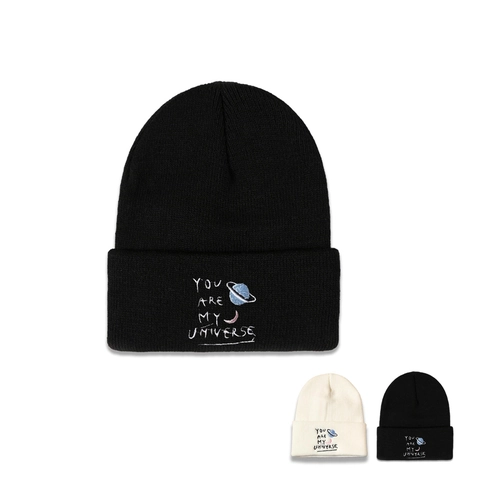 Knitted Beanie Hat Acrylic Warm Winter Cuffed Universe Planet Embroidery Fashion For Men Women