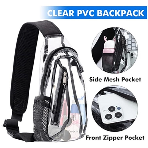 Clear PVC Chest Bag Stadium Approved Waterproof Adjustable Sling Crossbody Shoulder Bag For Outdoor Sports Travel Unisex