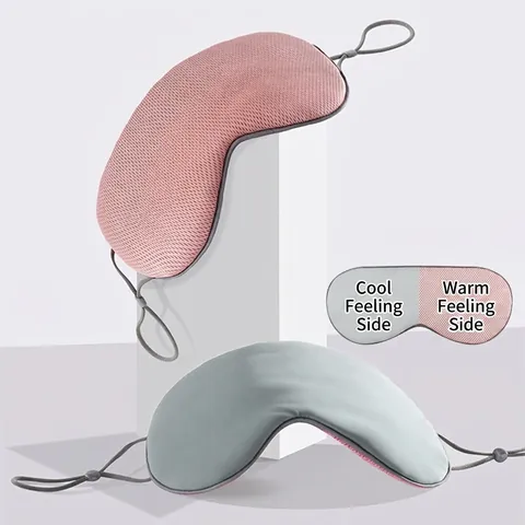 Sleep Eye Mask Double Sided Warm Cool Use Breathable Ice Satin Blackout Blindfold Adjustable Strap Travel Office Nap