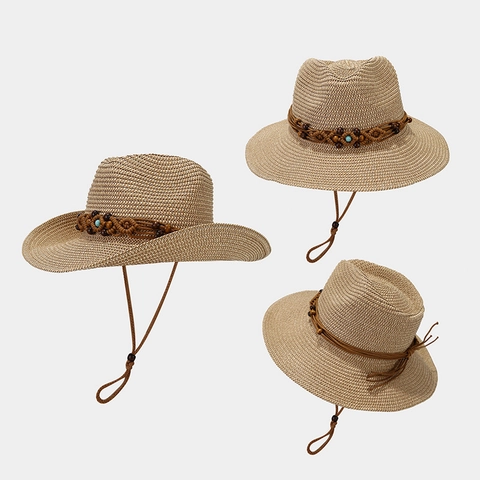 Western Cowboy Strohhut Gewebte Holzperlen Türkis Dekor Sonnenschutz Für Sommer Strandurlaub Herren Damen Verstellbar