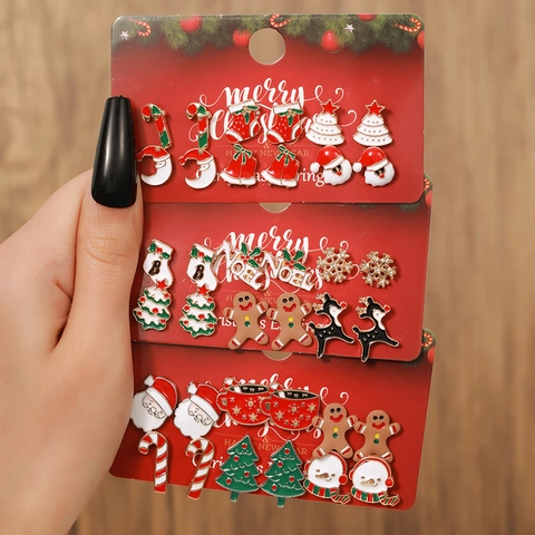 Boucles D'oreilles Noël Alliage Émail Festif Père Noël Renne Flocon De Neige Bijoux Pour Femmes Tige En Acier