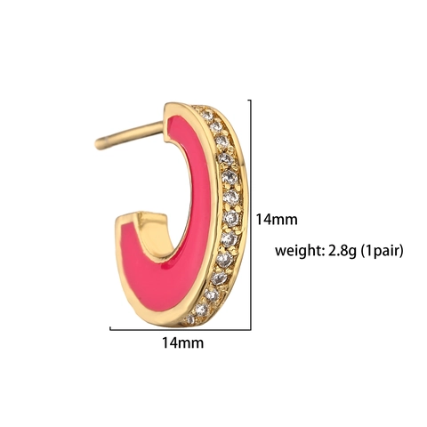 C Shape Hoop Stud Earrings Copper Gold Plated Colorful Enamel Micro Pave Cubic Zirconia Elegant Fashion For Women