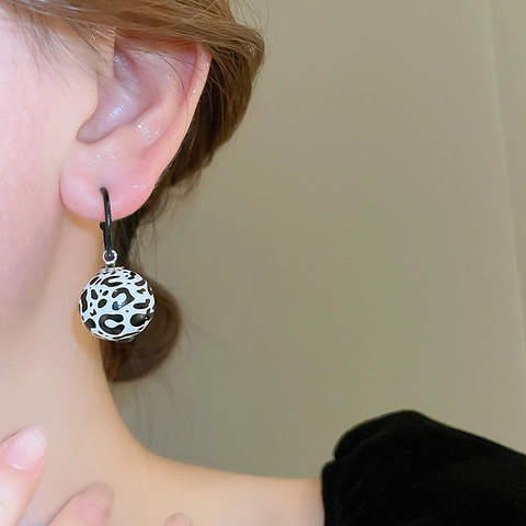 Pendientes De Aro Con Colgante De Bola Con Estampado De Leopardo Vintage Con Poste De Plata De Ley 925 Cobre Moda
