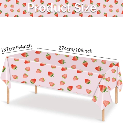 Vaisselle De Fête Thème Fraise Rose Nappe En Plastique Jetable Assiettes En Papier Gobelets Serviettes Pour Fête Filles