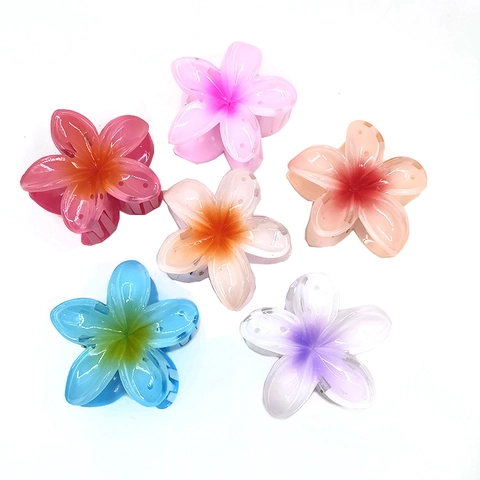 Plumeria Bloem Haarklem Gradiënt Mat Glitter Acryl Hars Antislip Haar Styling Accessoire Voor Vrouwen Meisjes